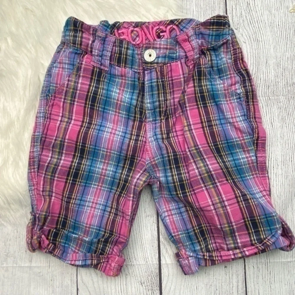 Bongo Plaid Bermuda Shorts Girls Size 5 Pink Blue